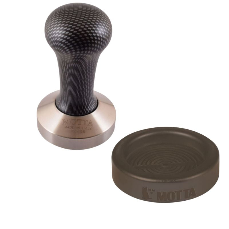 Dark Slate Gray Motta Coffee Tamper Carbon Look 58mm and Tamper Holder